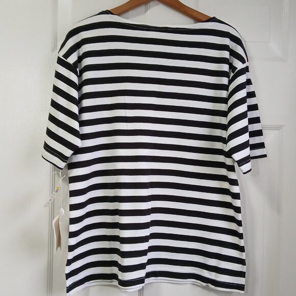 NWT Rafaella Black and White Striped Elbow Sleeve T Shirt Size Medium - Picture 5 of 9